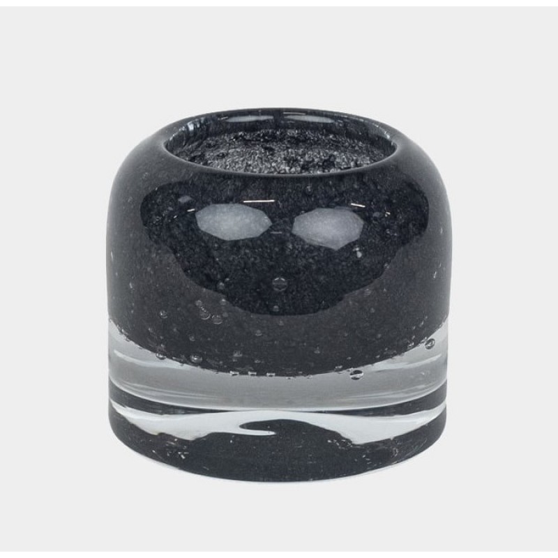 HEAVY GLASS STONE CANDEL HOLDER BLACK, LIGHT GREY, TAUPE    - CANDLE HOLDERS, CANDLES